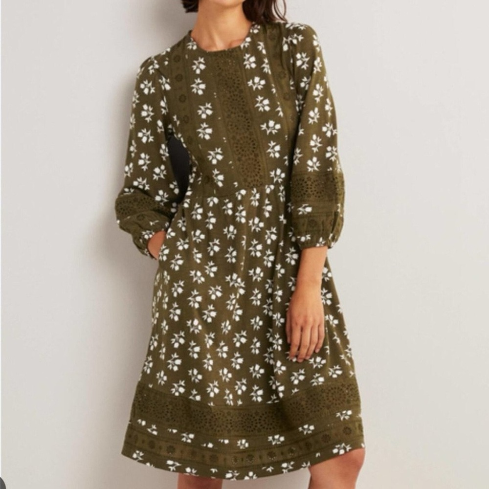 NWT Boden Olive Green Floral Eyelet Boho Cotton Dress Size 2 US  NWT #20